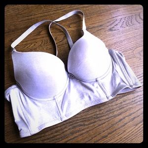 Light Gray Grey Deep Plunge Halter Push up Bra 34B